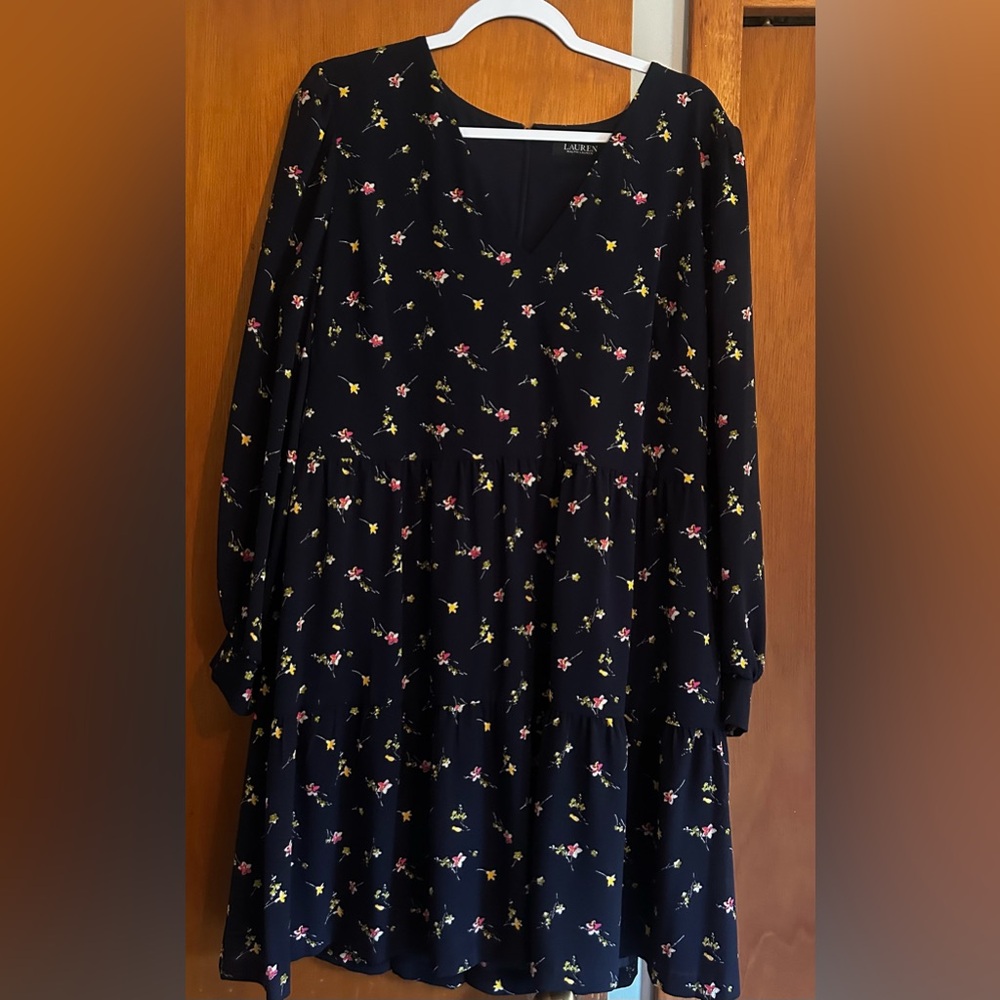 Ralph Lauren Navy Dress with Pink and Yellow Floral Design